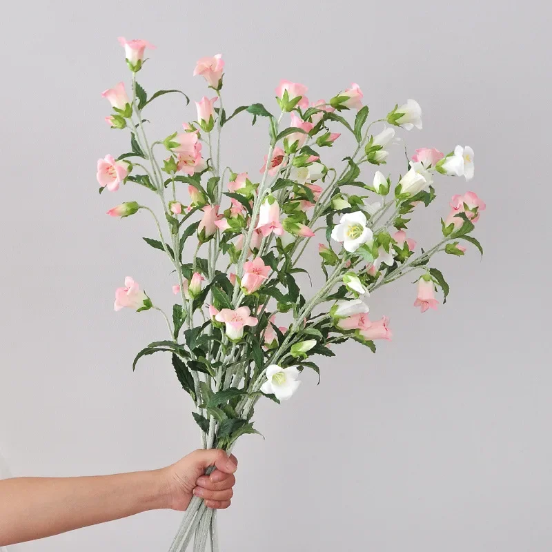 4pc lange Zweig künstliche Beflockung Campanula Seide Blume für Haupt dekoration gefälschte Windspiele Blumen Party Event Hochzeits dekor