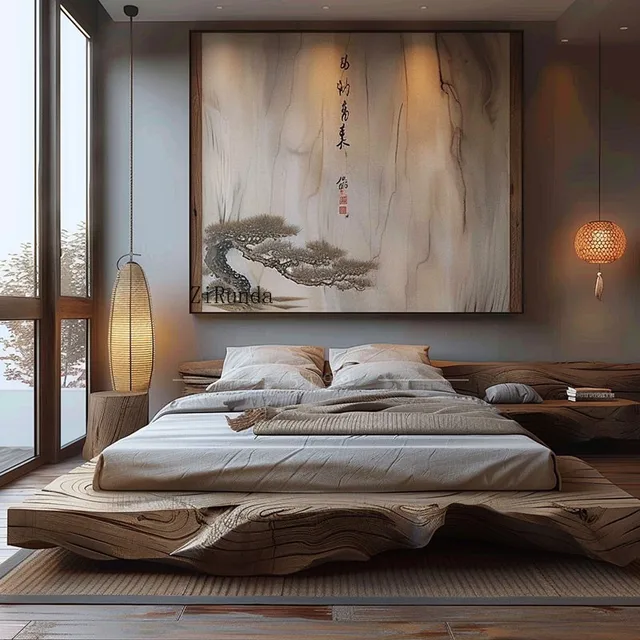 Chinese-style all-solid wood bed, wabi-sabi wind peach blossom core homestay furniture log master bedroom 1.8 meters double bed 5 Chinese-style all-solid wood bed, wabi-sabi wind peach blossom core homestay furniture log master bedroom 1.8 meters double bed 5