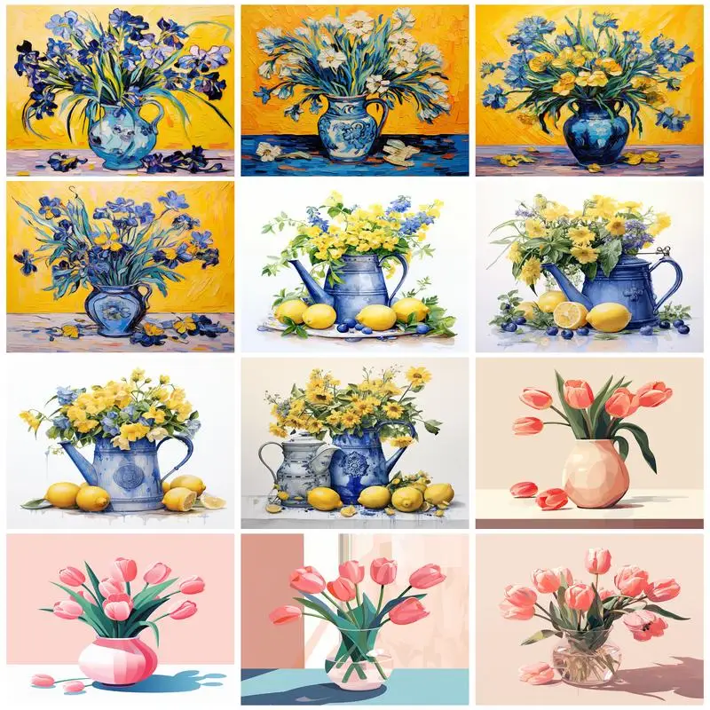 

RUOPOTY paint by numbers Flower Framed Painting For Wall Picture Drawing Oil Living Room Decoration