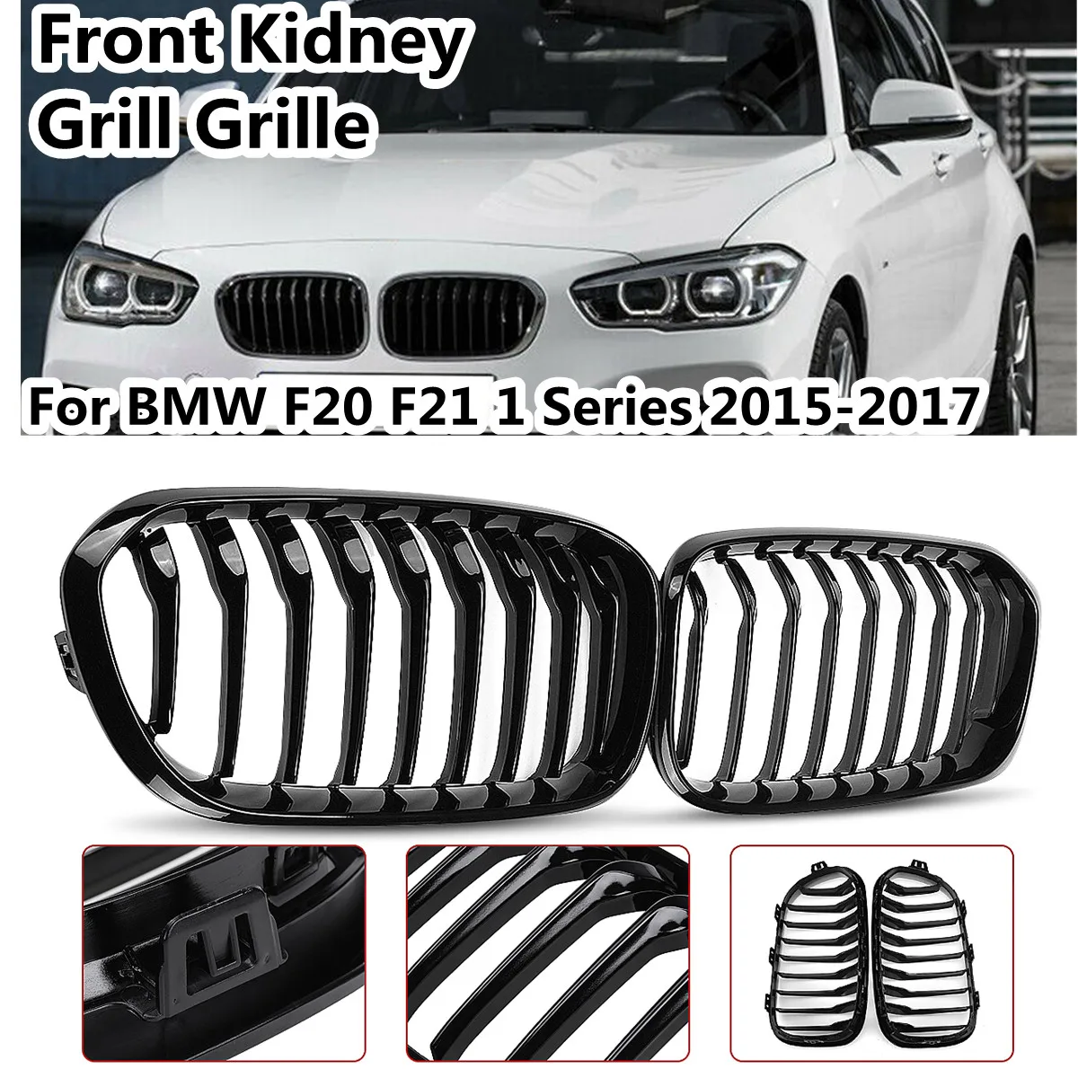 2015-2017 Racing Grille For BMW F20 F21 120i LCI 1 Series 2015 2016 2017 Glossy Black Front Kidney Grill Grille Sports Slat