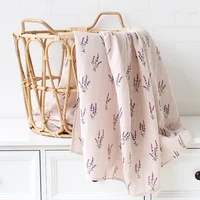 100% Organic Cotton Baby Muslin Swaddle Blanket Lavender Floral Leaves Printed Soft Newborn Wrap 1