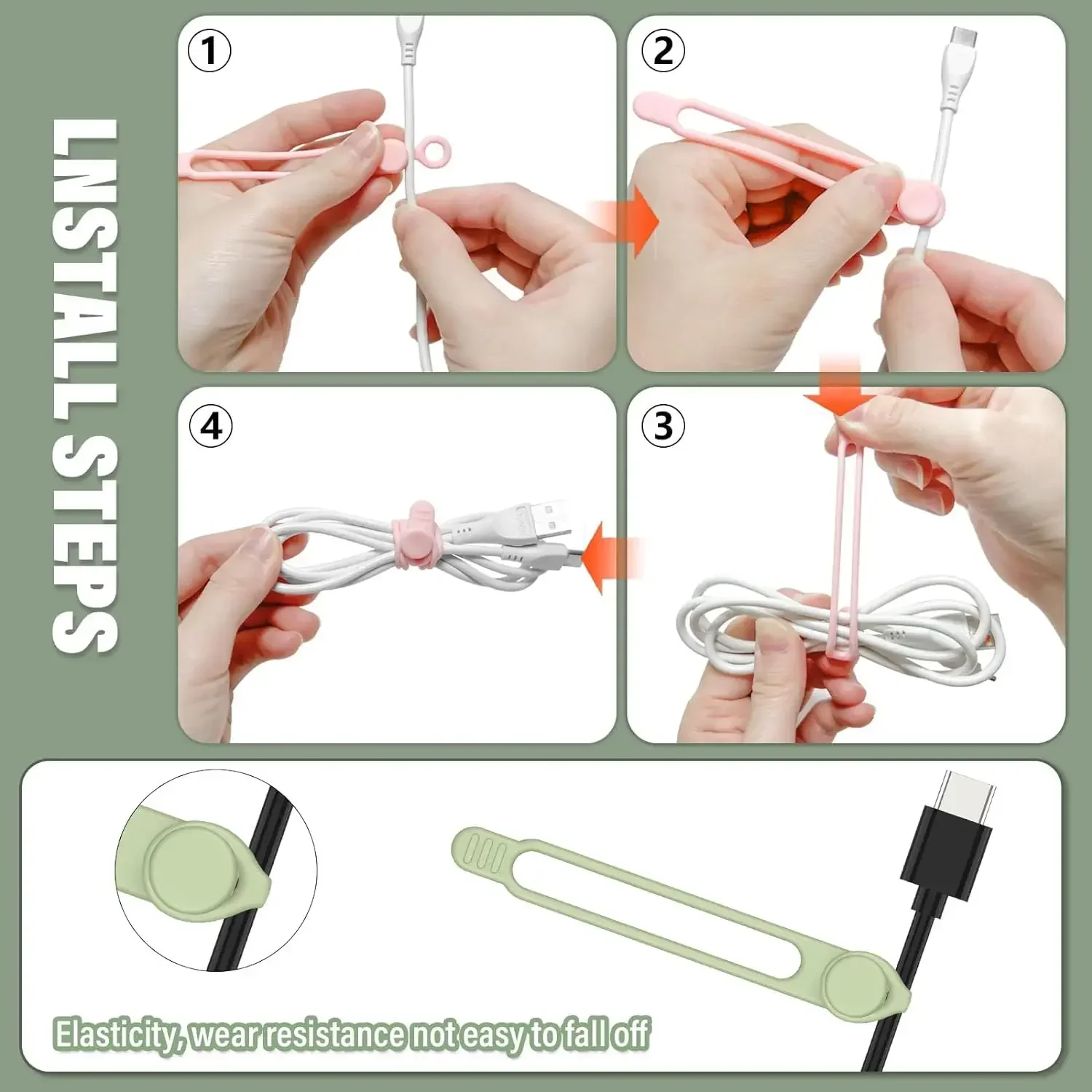 48PCS Multi-functional Cable Organizer Data Cable Organizer Tie Strap Elastic Silicone Charging Clip Hub Ties
