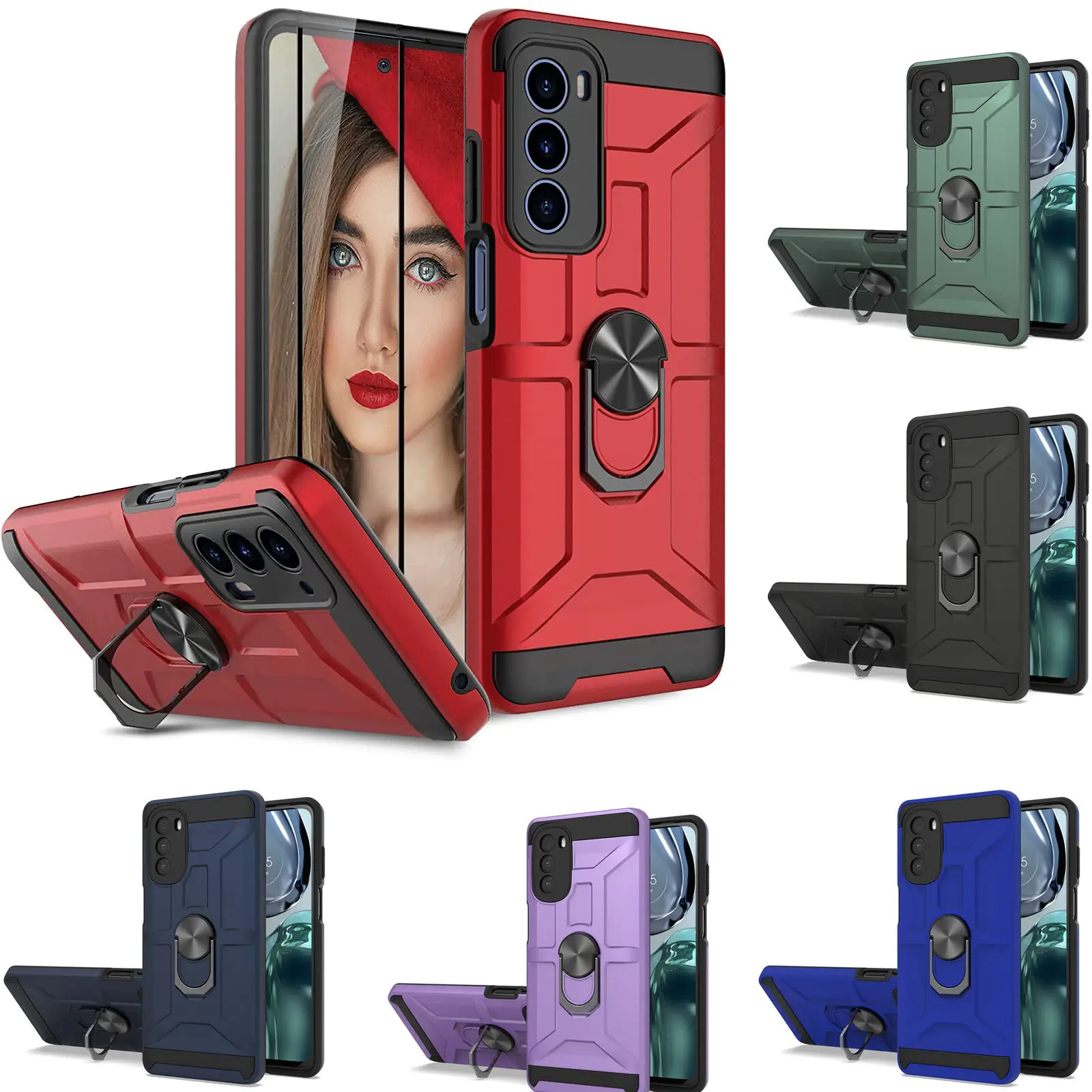 Custodia Magnet Car Holder Ring Antiurto Armor Per Motorola Moto G62 G32 G51 5G E22I Custodia Antiurto Ring Armor Stand Cover