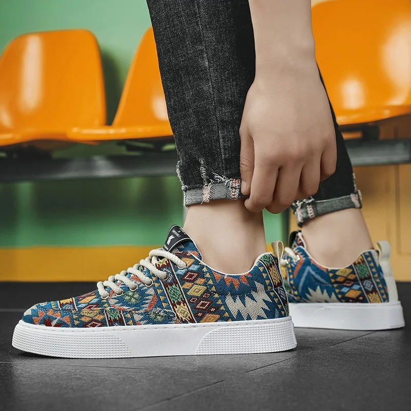 Men's Spring Fashion Lace Up Casual Shoes Mixed Colors Versatile Comfortable Canvas Lightweight Sneakers