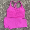 Solid Color Women Soft Gym Yoga Set Cycling Short Legging 2pc Cross Sport Bra Tracksuit Suit Comprehensive Training Jog Athletic 1