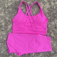 Solid Color Women Soft Gym Yoga Set Cycling Short Legging 2pc Cross Sport Bra Tracksuit Suit Comprehensive Training Jog Athletic 1