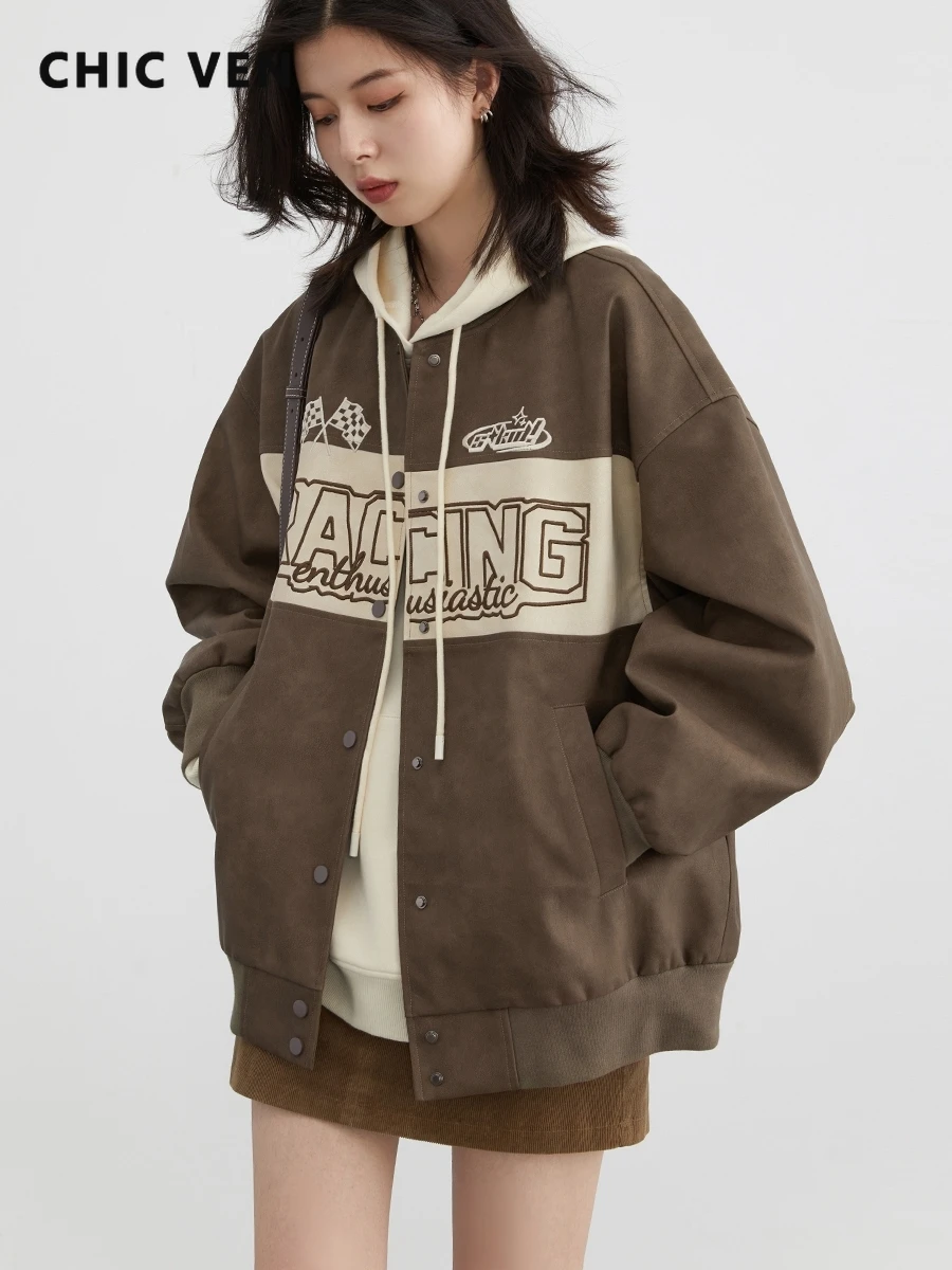 

Женская бейсбольная куртка с буквенной вышивкой, свободная повседневная куртка в стиле ретро, одежда для улицы, осень 2023