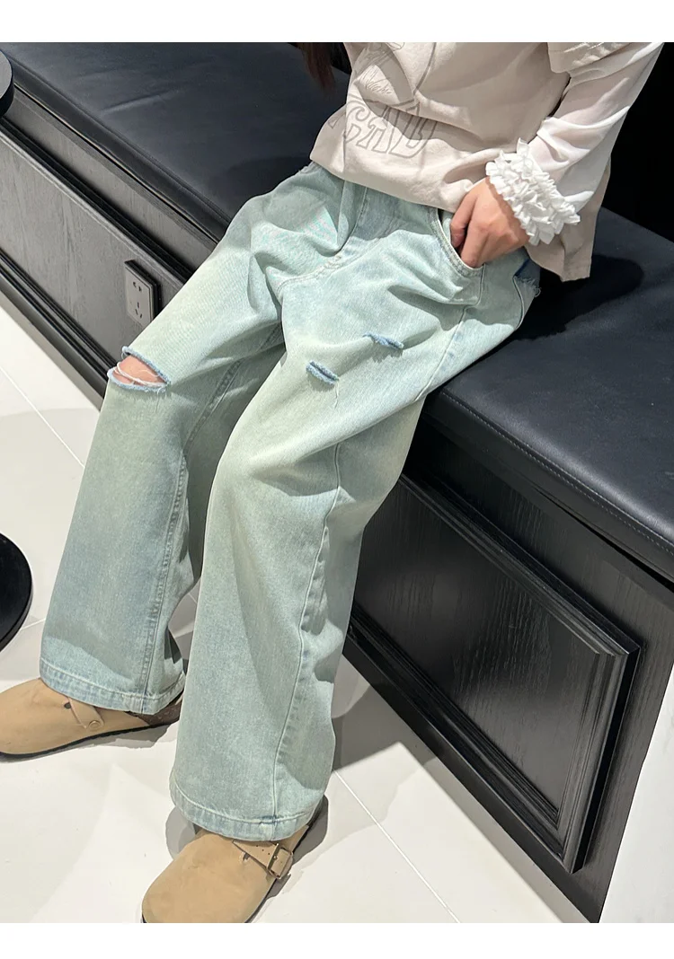 جينز كاجوال متوسط إلى كبير للأطفال ، سراويل أنيقة للفتيات ، طراز جديد ، الربيع والخريف ،