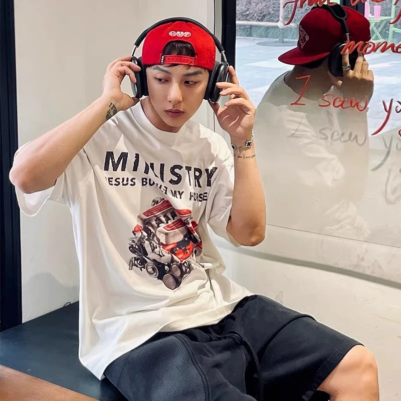 

Epidemic Summer American Pure Cotton Popular Short sleeved High Street Loose Casual Heavyweight Fashion Brand Rock T-shirt