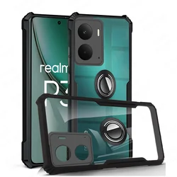 Acrylic Ring Stand Shockproof Transparent Phone Case - Hard PC Back Cover for Realme P3 5G (Black)