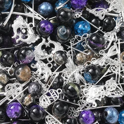Mixed Glass Beads and Metal Pendants for DIY Jewelry Crafting - Ideal for Bracelets, Necklaces, and Anklets (Black - Silver)