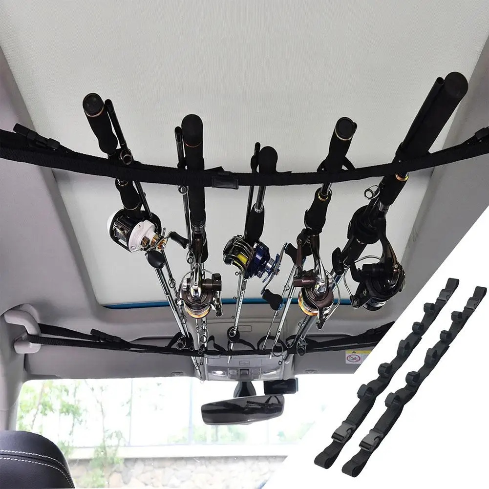 Fishing Rod Holder Car Mounted Storage Rack Fishing Rod Gear Holder Vehicle Fishing Rod Rack Holder Strap Storage Car Rest Belt Carrier SUV