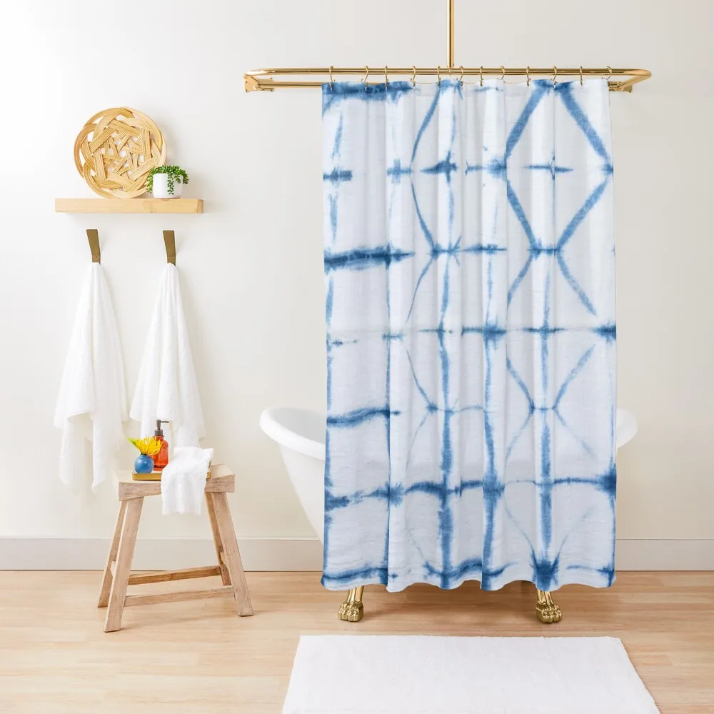 

Shibori Indigo Dyed Diamond Pattern Shower Curtain Luxury Bathroom Shower Anime Bathroom Waterproof Fabric Shower Curtain