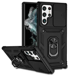 Slide Lens Magnetic Holder Back Bumper Case Coque s Cover - SAM S24 Ultra (Black)