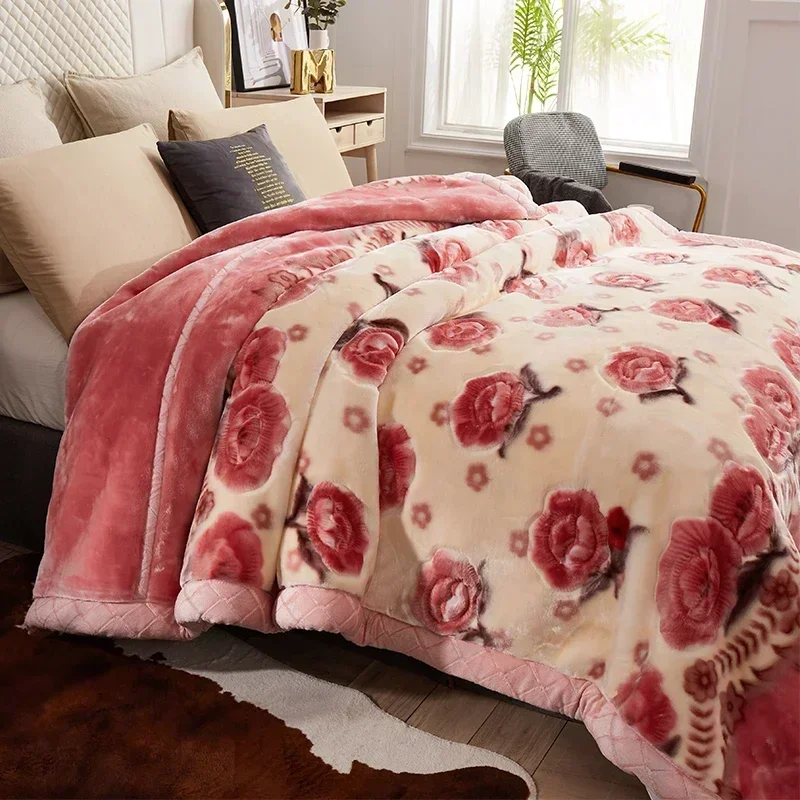 Warm Weighted Blankets for Beds Raschel Blanket for Winter Autumn Double Side Plush Comforter Quilt