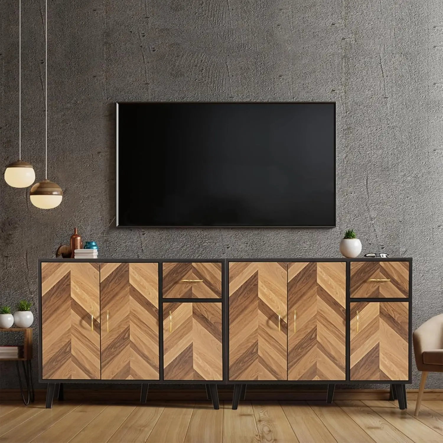 Sideboard Buffet Cabinet with Storage &3Doors,35"Long Mid-Century Modern Sideboard with Drawer,Hallway Credenza Storage Cabinets