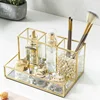 Luxury Makeup Brush Blush Brush Storage Bucket Glass Metal Ornaments Home Decoration Desktop Table Makeup Storage Tube Organizer 4