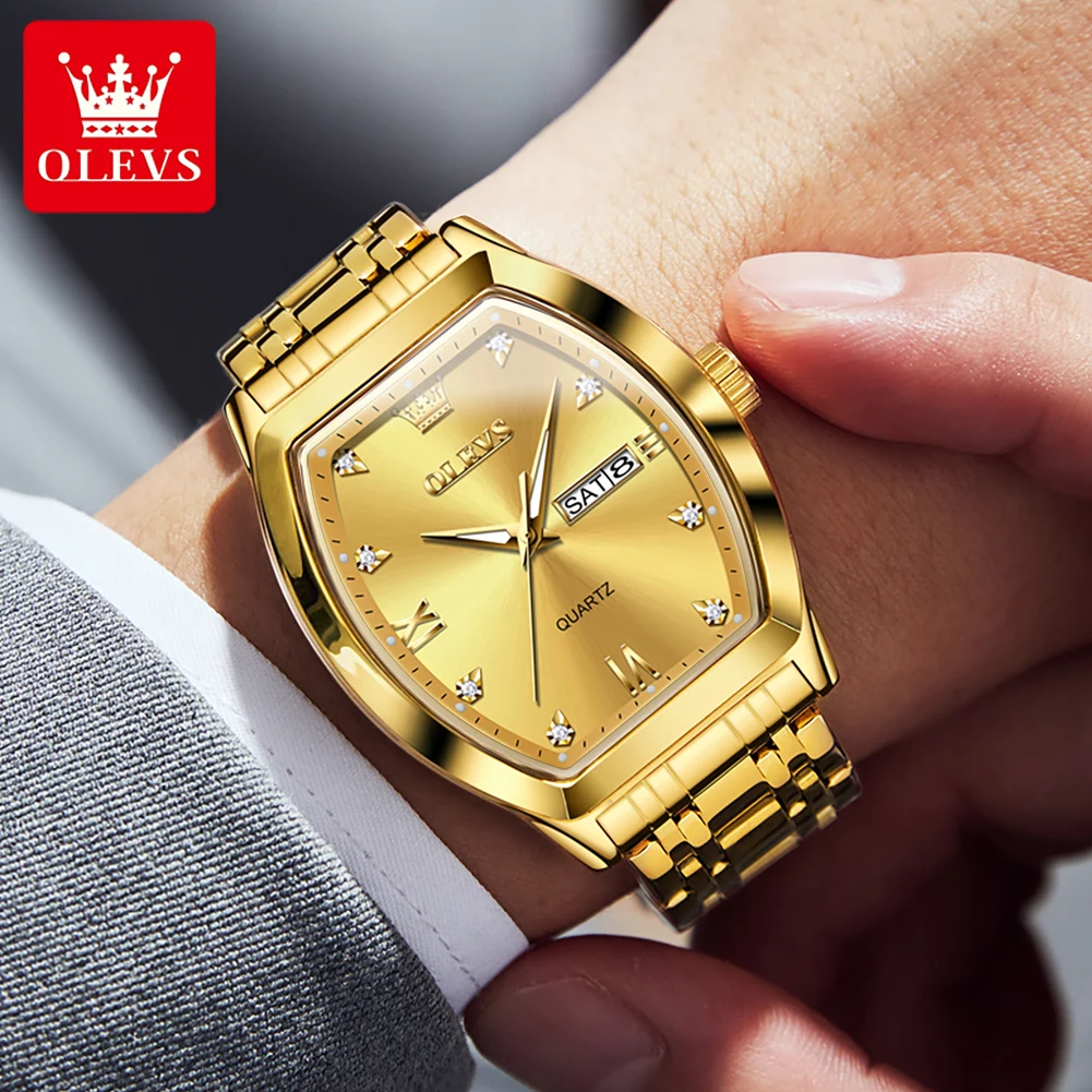 OLEVS-Montre à Quartz avec Cadran Tonneau pour Homme, Luxe, Diamant, Élégant,  Acier Inoxydable, Étanche, Top Marque, Montre-Bracelet, 5528 | AliExpress