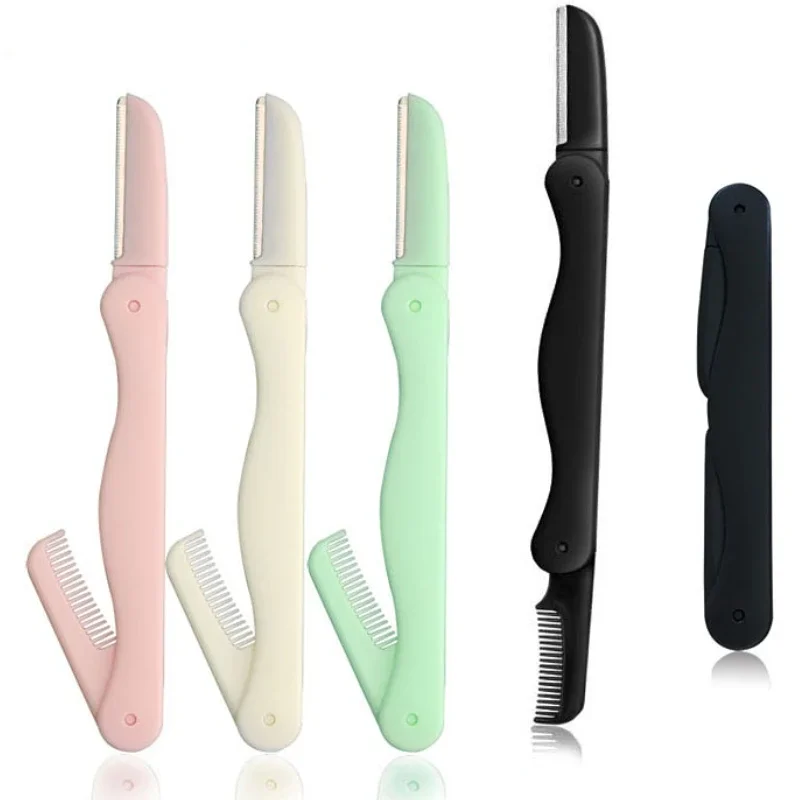 Eyebrow trimmer set 2p/1 black folding eyebrow trimmer with comb micro blade safety protection eyebrow scraper beauty tools razor face razor