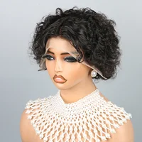 Perruque bouclée perruques de cheveux humains 8 pouces court Bob coupe lutin perruque de cheveux humains brésiliens noir Afro crépus 13 × 4 perruques avant de dentelle pour les femmes 2