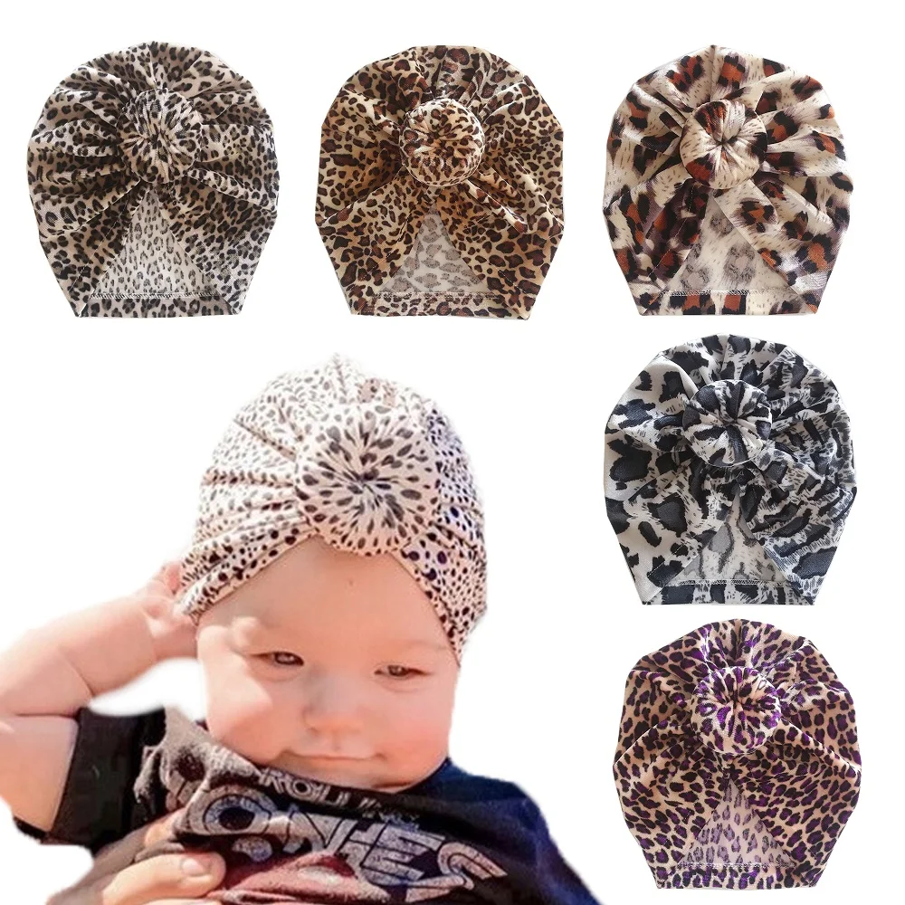 

Yundfly Newborn Bow Knotted Turban Hats for Baby Girls Soft Leopard Donut Hospital Hat Infant Nursery Indian Beanie Headwrap