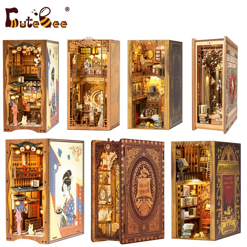 CUTEBEE DIY Miniature House Book Nook Kit Dollhouse with Touch Light