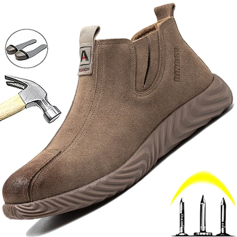 

Indestructible Safety Shoes Men Soft Bottom Work Shoes Chelsea Boots Steel Toe Work Safety Boots Cowhide Welder Shoes