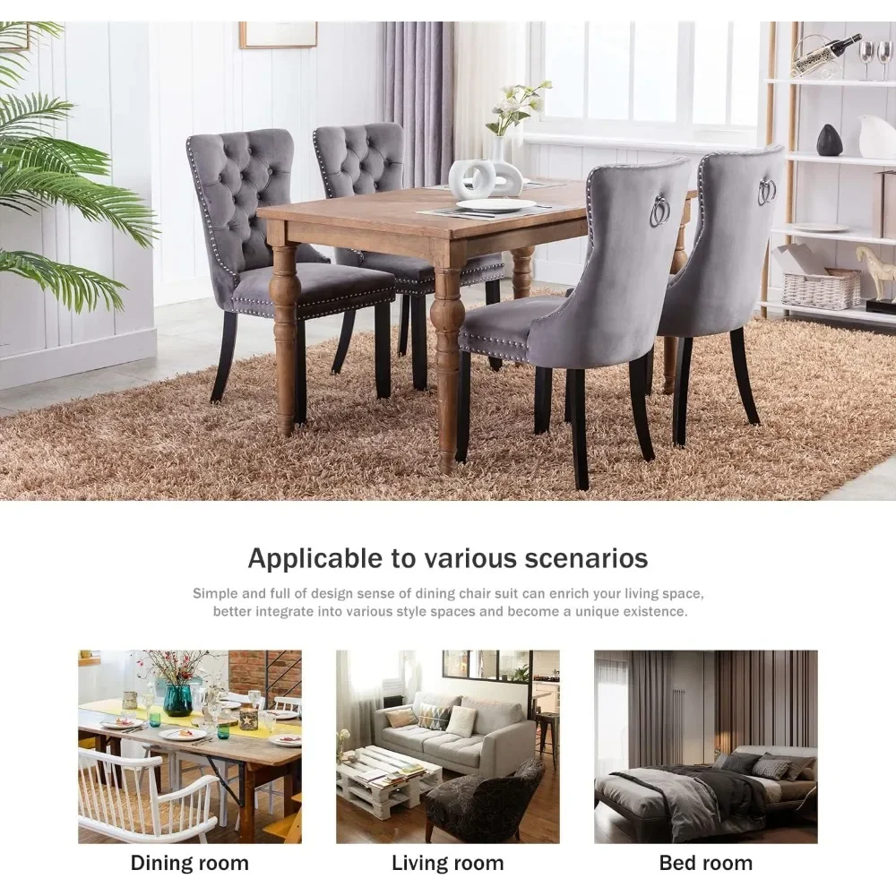Velvet Dining Chairs Set of 6, Ring Pull Trim and Button Back, Luxury Tufted Dining Chairs for Living Room, Dining Chair 2