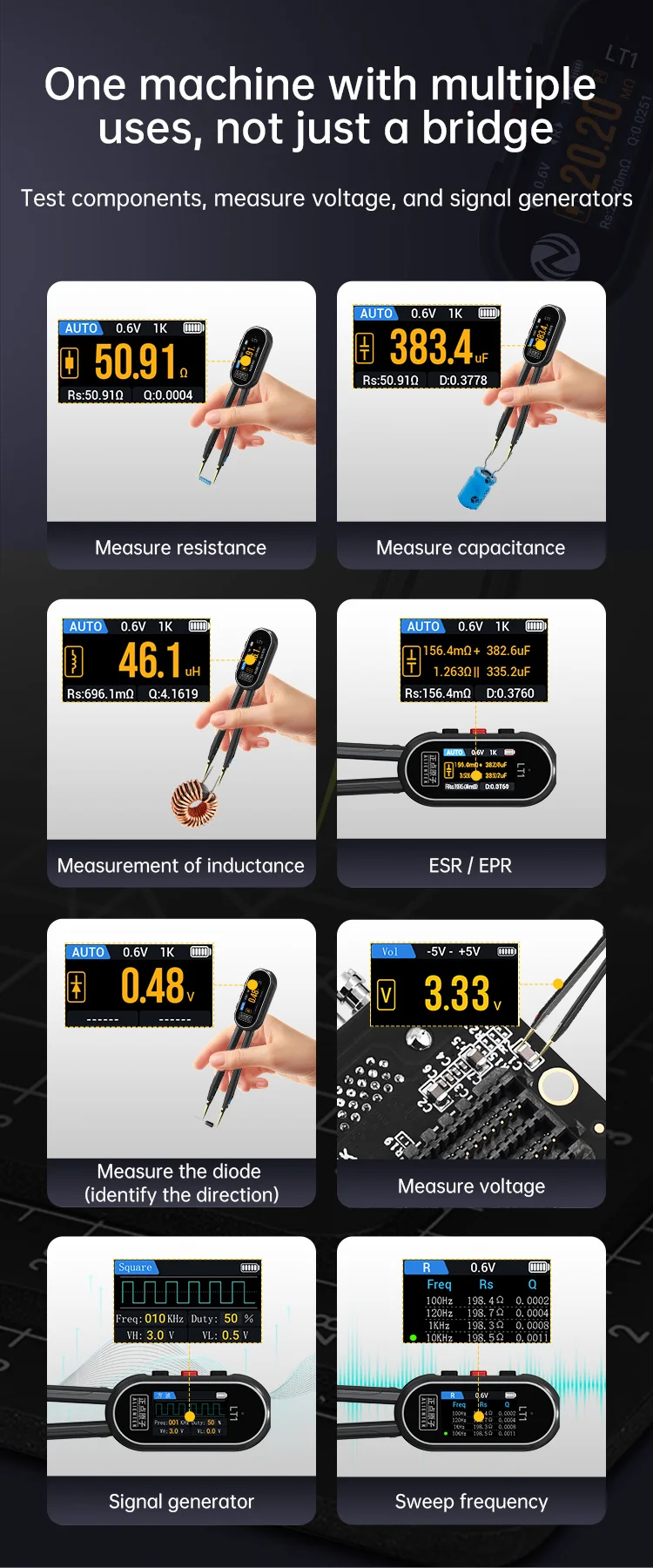 LT1 LCR Smart Tweezer LCR SMD ESR Mini Tester Resistance Capacitance Inductance