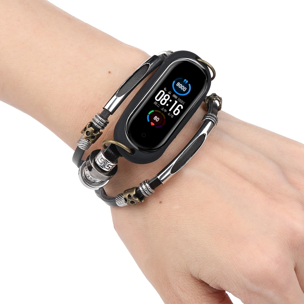 Elegant Metal and Leather Smart Bracelet Strap Replacement Wristband