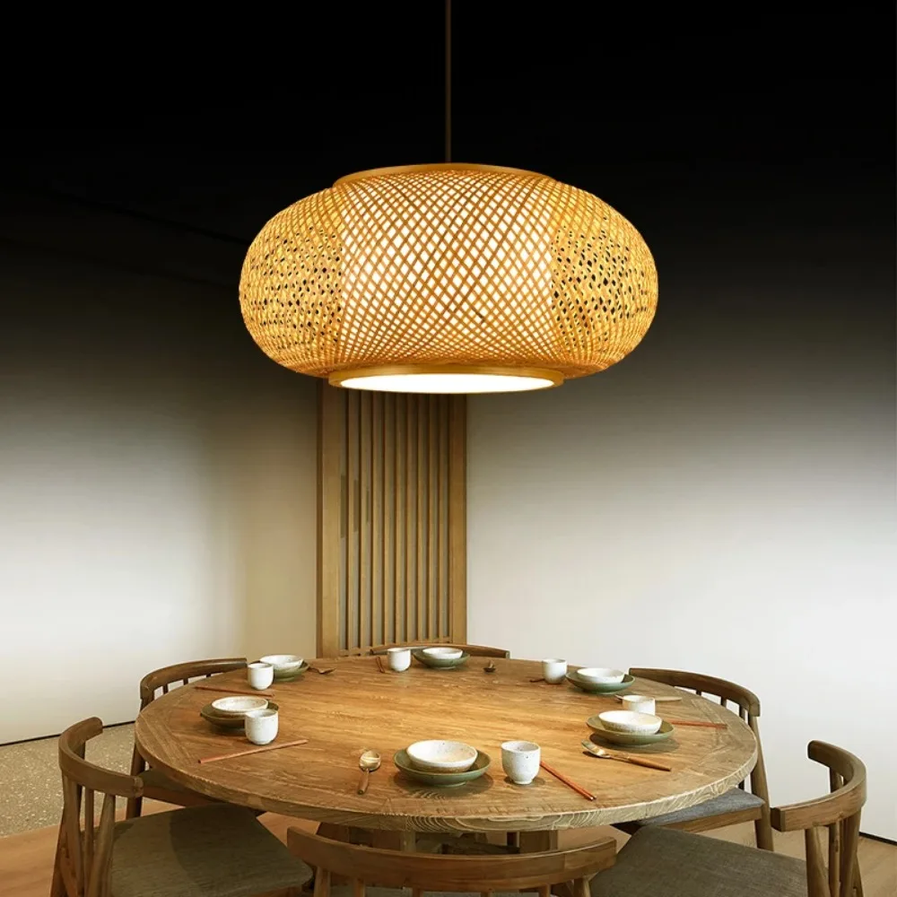 Bamboo Pendant Lamp Natural Rattan Chandeliers E27 Hand-knitted Café Restaurant Living Room Decor Hanging Lamp E27 40/50/60CM