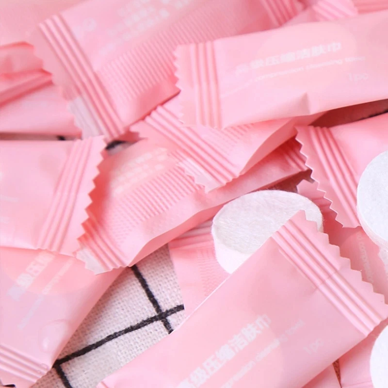 Travel Portable Compressed Face Towel Disposable Candy Cotton Thickened Washcloth Small Square Towel Tissues Make Up Tools