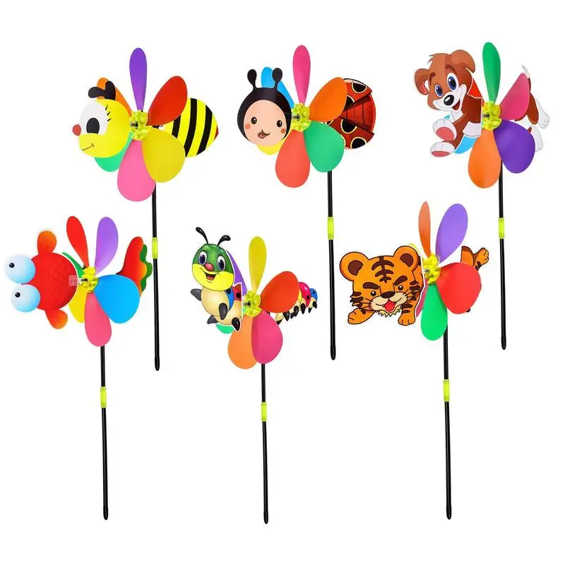 Outdoor Garden Pinwheel Yard Decor Colorful Windmill Stakes Kids handheld Toys Garden Decor Accessories Cartoon Animal Pinwheel