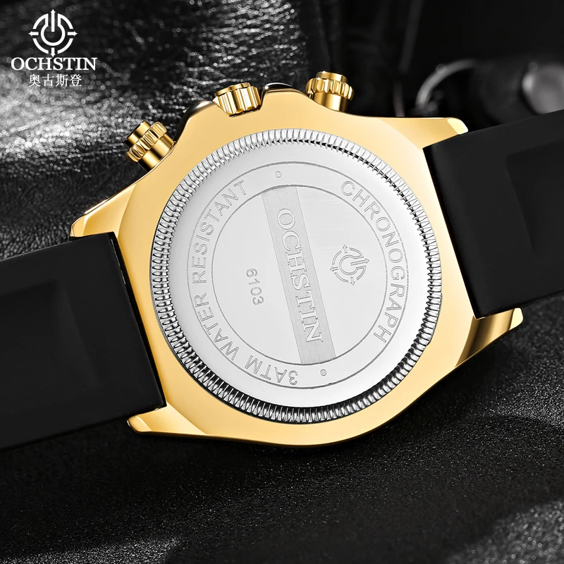 OCHSTIN New Men’s Watches Top Brand Big Sport Watch Luxury Men Silicone Quartz Wrist Watches Chronograph Gold Design Male Clock