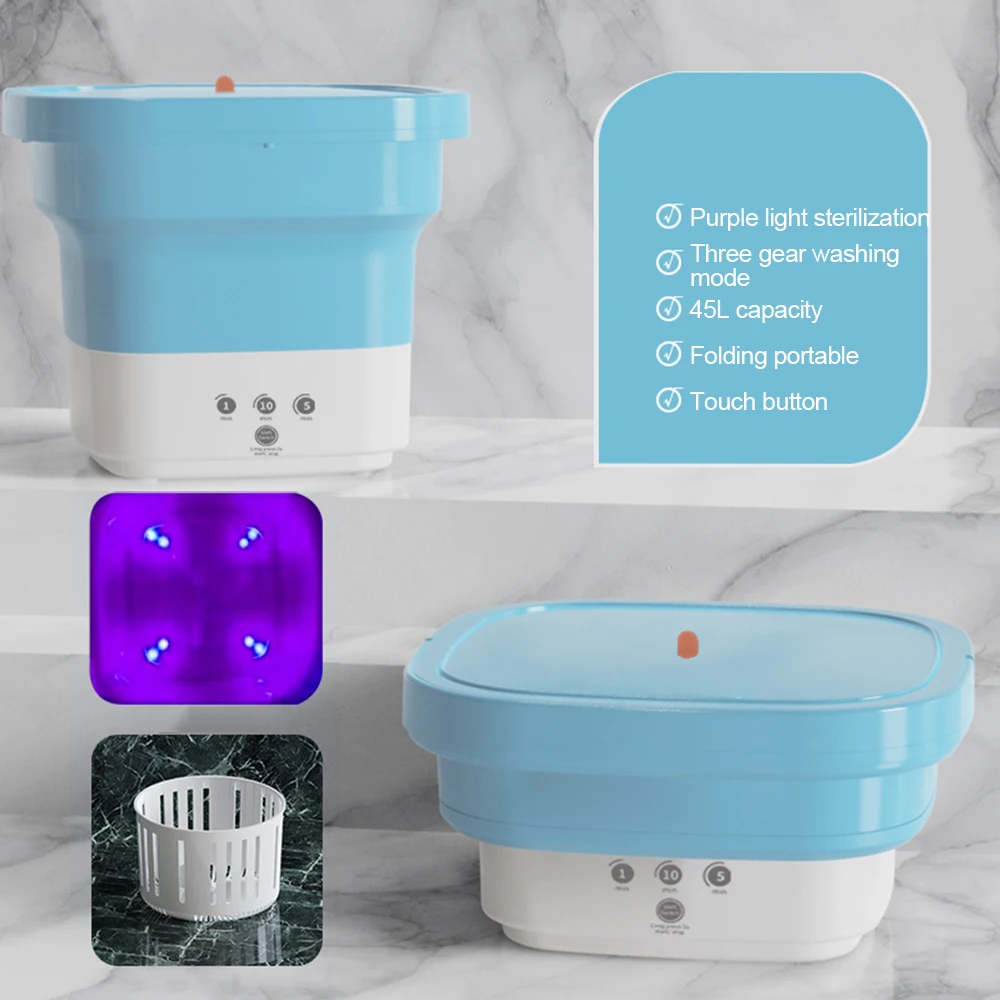 미니 자동 세탁기로 양말과 속옷을 세탁하고, 휴대용 세탁기와 텀블러 배수구 10 접이식 휴대용 세탁기 건조기 버킷 포함, 의류 세탁 속옷 양말 청소 세탁기, 여행 가전 제품, 4.5L