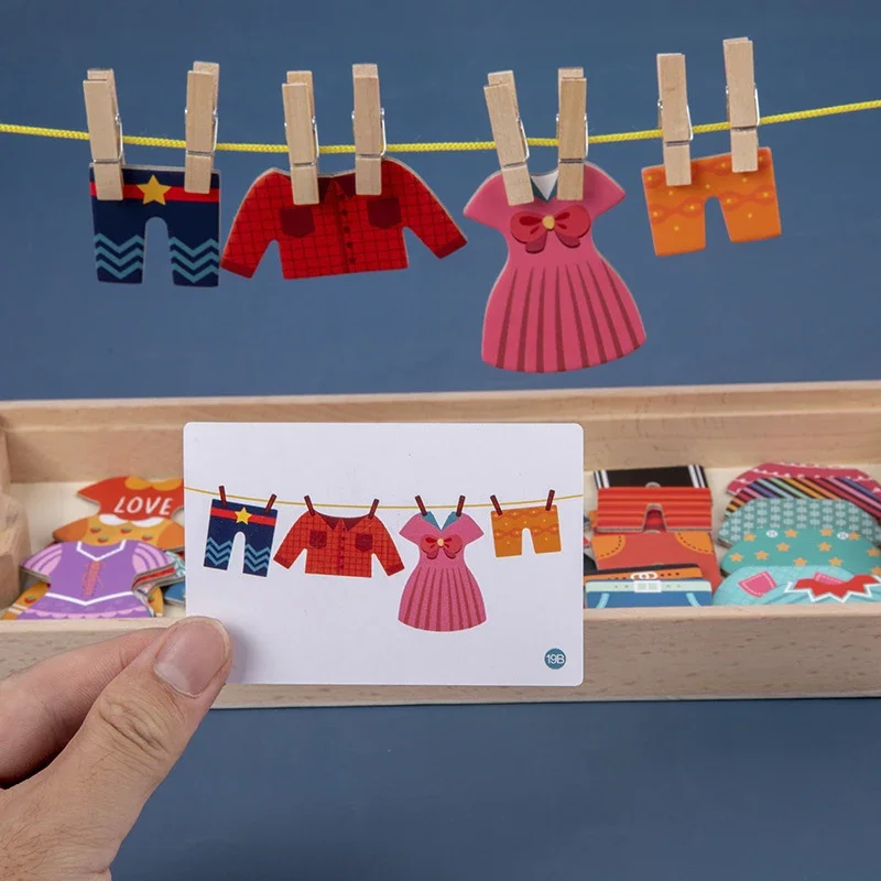 Drying Rack Clothes Dress-Up Jigsaw Puzzle Logical Thinking Matching Sorting Educational Game Kids Montessori Wooden Toys Girls 2