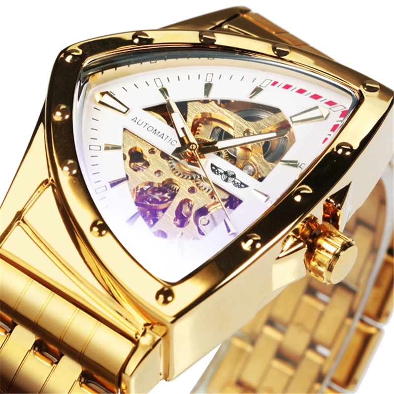 Orologio Meccanico Automatico Uomo – Stile Militare Con Cassa Scheletro E Lancette Luminose, Triangolo - 4