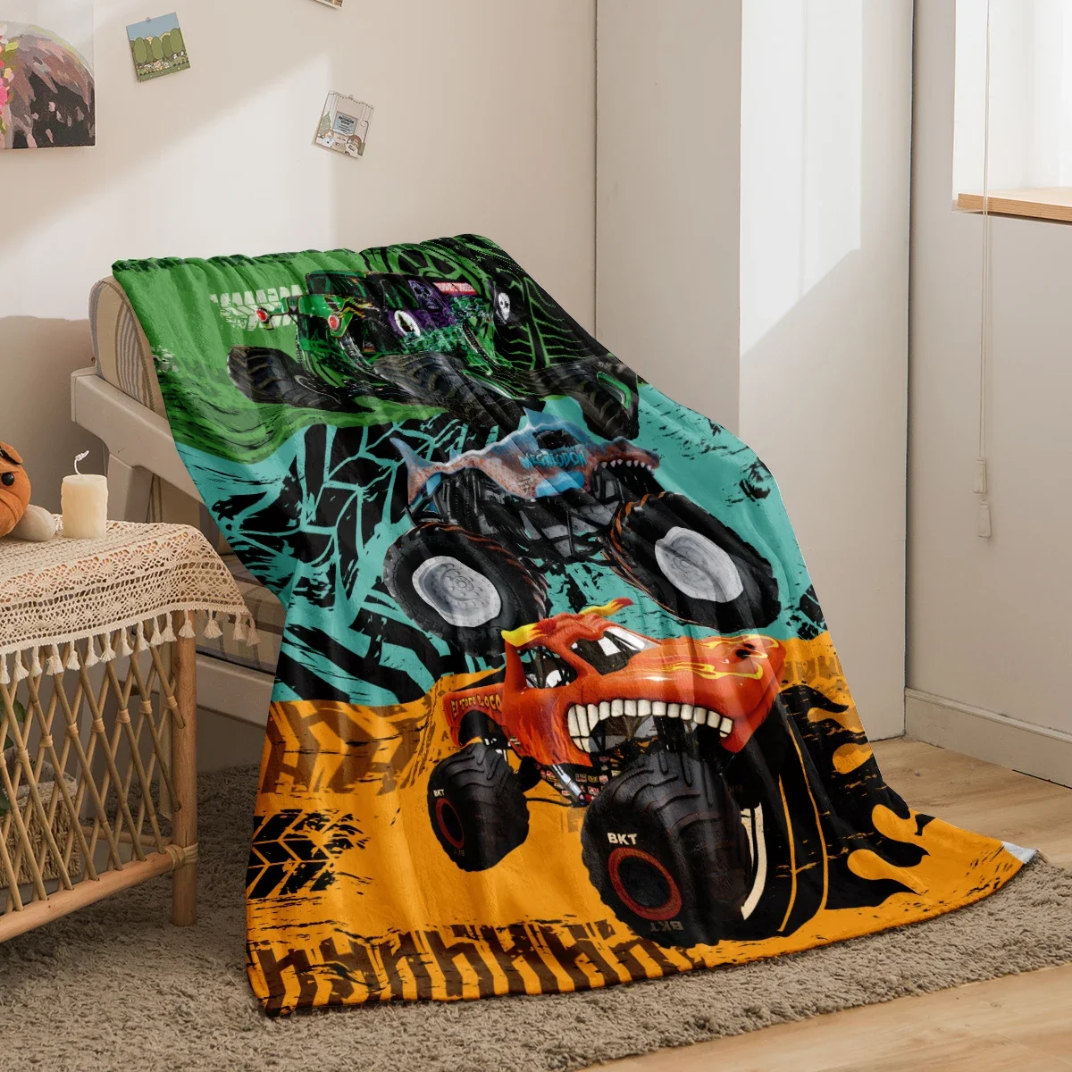 1pc American Takis, Monster truck digital printing warm skin-friendly thickened flannel blanket for office, home, travel 6