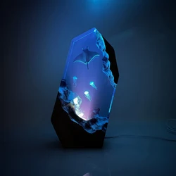 Sea World Organism Resin Table Light Creactive Art Decoration Lamp Manta Rays Jellyfish Theme Night Light  USB Charge