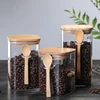 800-1200ml Square Glass Coffee Sealed Storage Jar Wooden Spoon Coffee Bean Cans Household Milk Powder Tea Sugar Storage Can 2