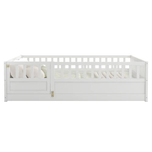 Twin Size Floor bed, integral construction with super high security barrier,wooden children's floor bed, white 5