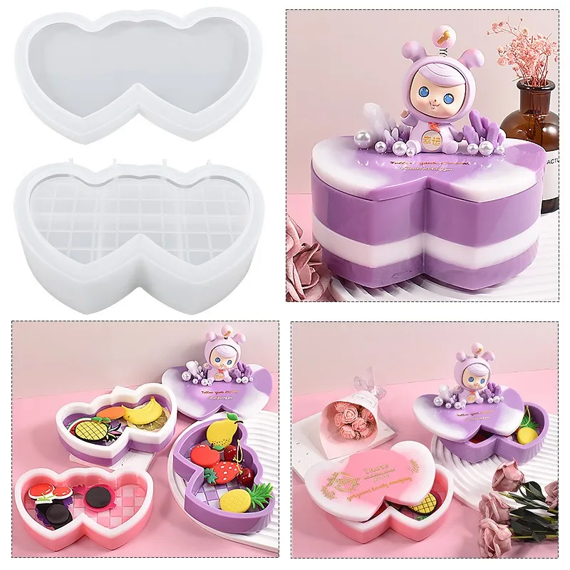 

Hearts Multi-layer With Lid Storage Box Decoration Silicone Mold Valentine's Day Love Gift Box Epoxy Resin Molds