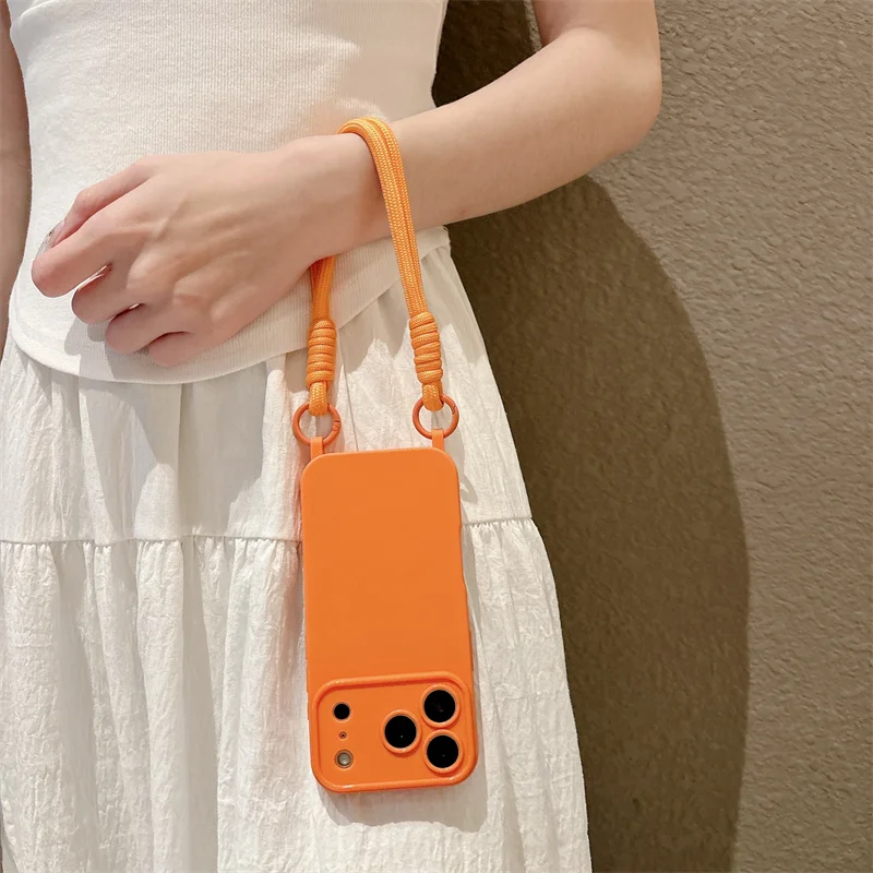 Luxury TPU Crossbody Lanyard Phone Case with Handheld Short Rope Soft Cover