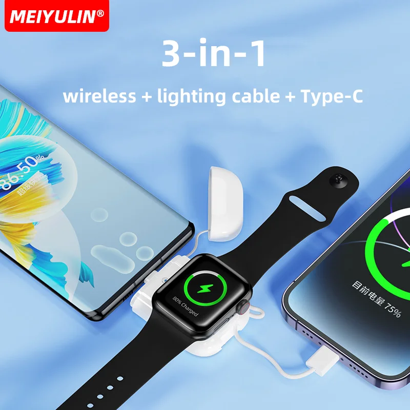 Magnetic Mini Power Bank Wireless Charger For Apple Watch 2580mAh Portable Type-C External Spare Battery For iWatch iPhone