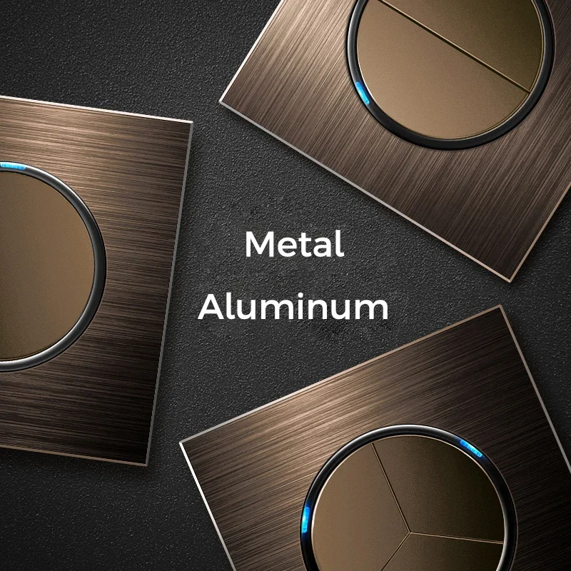 YINKA สวิทช์ซ็อกเก็ตอลูมิเนียมแปรงสีน้ําตาลแผงไฟ LED EU ซ็อกเก็ตแผงสวิทช์สวิตช์ไฟไฟฟ้า AC110-250V สุทธิ 1