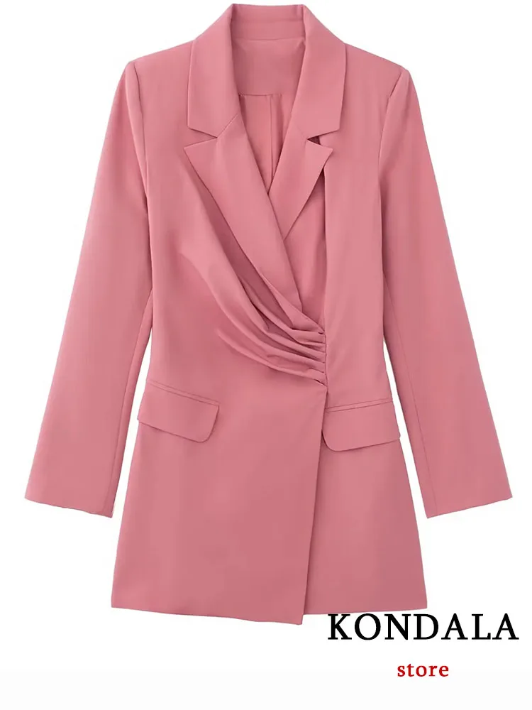 

KONDALA Casual Pink Solid Blazer Dress Chic Slim Office Lady V Neck Women Elegant Jackets Fashion 2022 Elegant Autumn Outwear