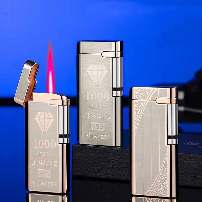 MetalWindproofGasLighterRotatingRollerIgnitionReplaceable