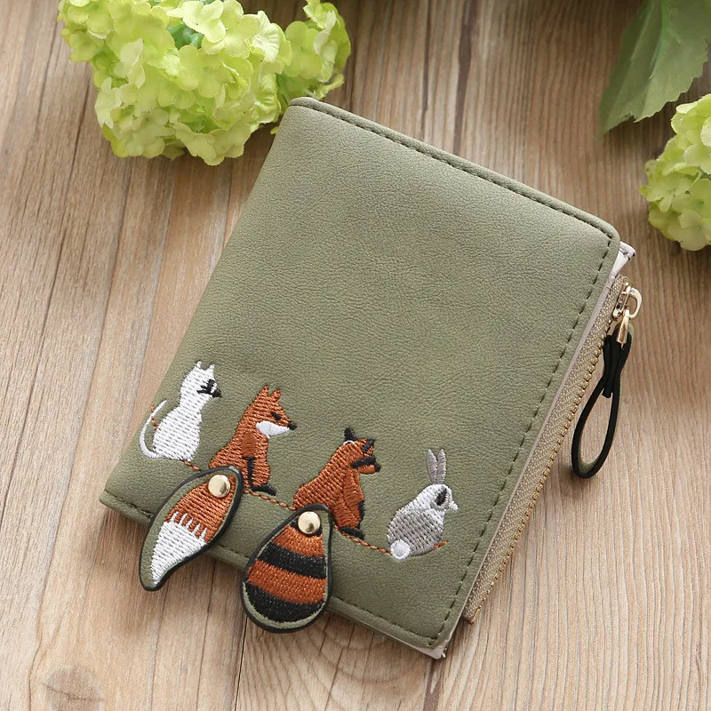 High Quality Women's Wallet Lovely Cartoon Animals Short Leather Female Small Coin Purse Hasp Zipper Purse Card Holder for Girls