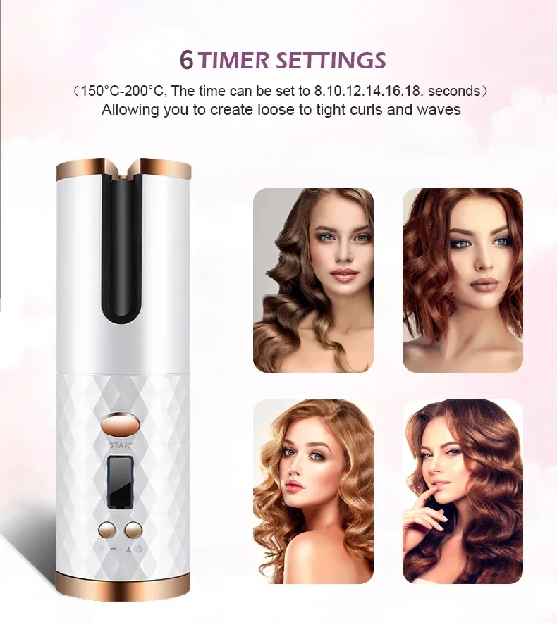 Hair Curler Hair Iron Automatic Hair Curler 3 Color Option USB Charging Portable Wireless Rotate Anti-Scalding