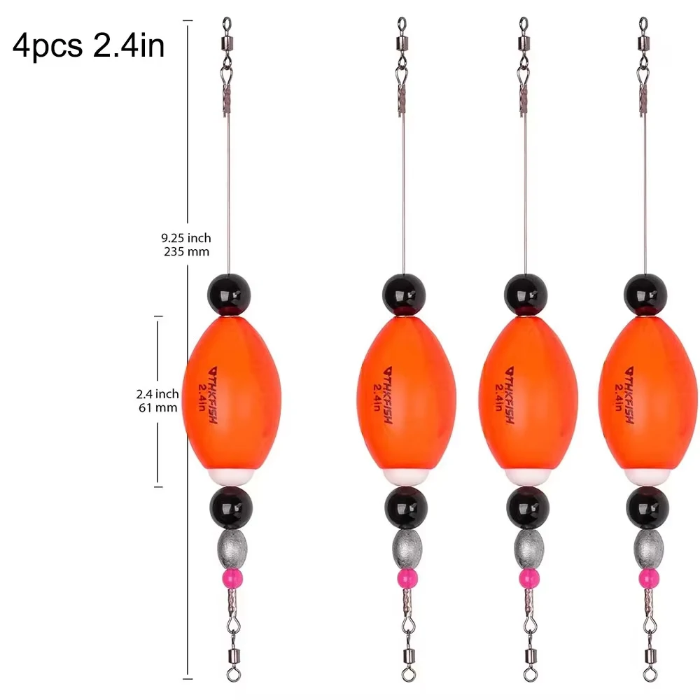 4 Galleggianti Da Pesca THKFISH 2,7 Pollici - Bobber A Oliva Ponderati Per Acqua Dolce E Salata - Arancioni
